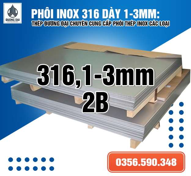 INOX 316 DÀY 1-3MM, BỀ MẶT 2B